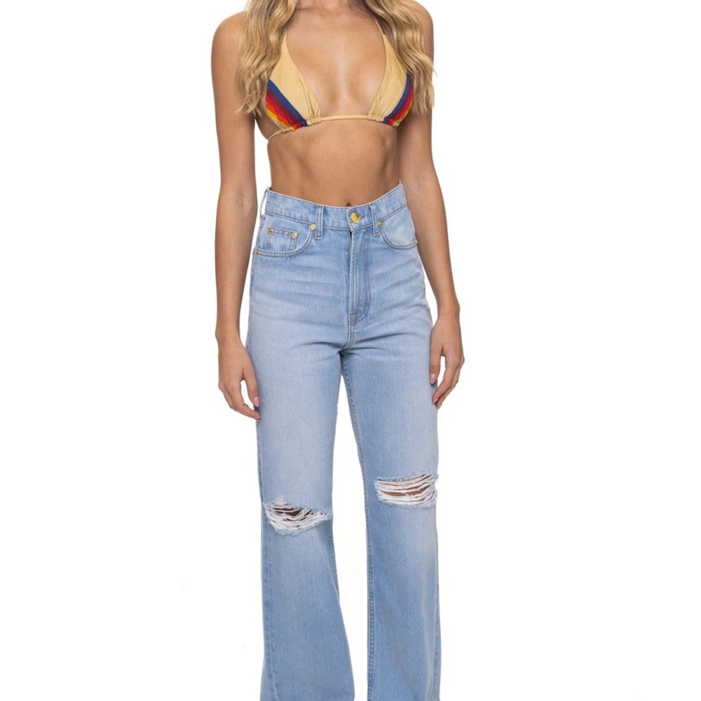 AVIATOR NATION HI RISE WIDE LEG BOLT GYPSY WOMENS JEAN - SUPER LIGHT